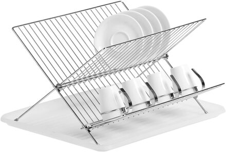 Zeller Luxe verchroomd afdruiprek - 2 laags - met lekbak - 43 x 32 cm - drogen - keuken