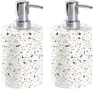 Zeller Luxe zeeppompje/dispenser - 2x - wit - Terrazzo design - keramiek - 16 x 8 cm - 250 ml