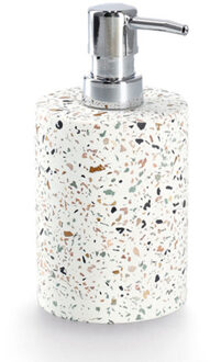 Zeller Luxe zeeppompje/dispenser - wit - Terrazzo design - keramiek - 16 x 8 cm - 250 ml