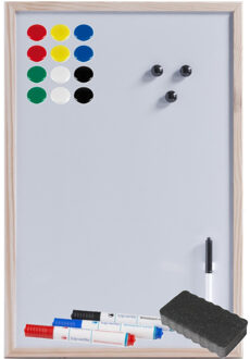 Zeller Magnetisch whiteboard/memobord - 40 x 60 cm - met gekleurde stiften - 15x magneten - en een wisser