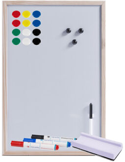 Zeller Magnetisch whiteboard/memobord - 40 x 60 cm - met gekleurde stiften - 15x magneten - en een wisser