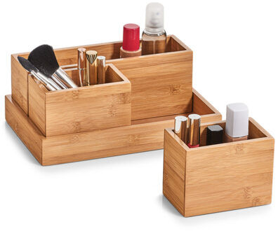 Zeller Make-up organizer - 28 x 18 x 11 cm - bamboe hout - Make-up dozen Bruin