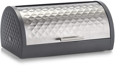 Zeller Metalen luxe antracieten broodtrommel met zilveren klep/deksel 39 cm Multi