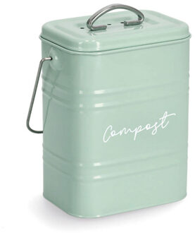 Zeller Mini prullenbakje GFT met deksel - mintgroen - metaal - 1,5 Liter
