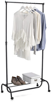 Zeller Mobiel kledingrek - metaal - zwart - met wieltjes - 86 x 43 x 108-175 cm - hang en leg optie