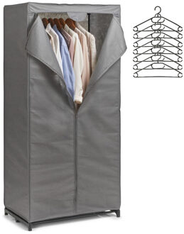 Zeller Mobiele kledingkast met 20x kleding hangers - enkele stang - kunststof - grijs - 160 x 75 x 50cm