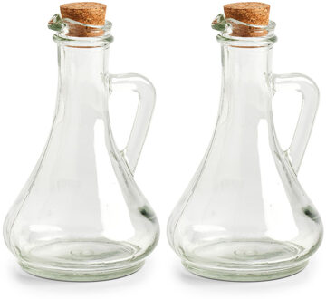 Zeller Olie- en azijn fles - set 2x - glas - 270 ml - met kurk
