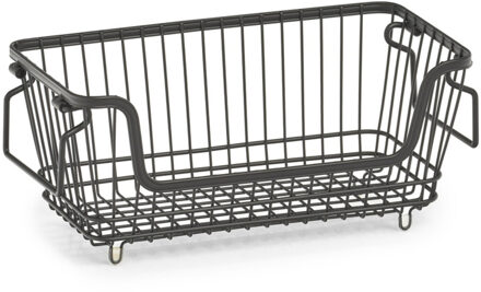 Zeller opberg draadmand - zwart - 32 x 16 x 14 cm - stapelbaar - metaal - kastmand