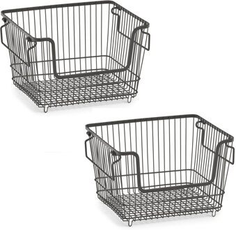 Zeller opberg draadmandje - 2x - zwart - stapelbaar - 33 x 27 x 21 cm - metaal - kastmanden