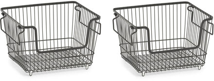 Zeller opberg draadmandje - 2x - zwart - stapelbaar - 33 x 27 x 21 cm - metaal - kastmanden