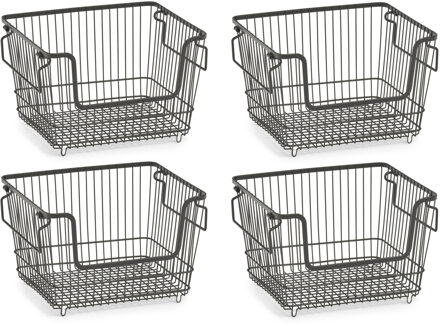 Zeller opberg draadmandje - 7x - zwart - stapelbaar - 33 x 27 x 21 cm - metaal - kastmanden