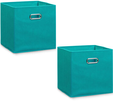 Zeller Opbergmand/kastmand - 2x - petrol - 28 x 28 cm - polyester - speelgoedmand