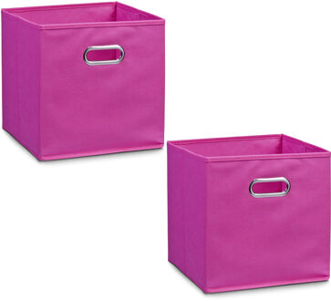 Zeller Opbergmand/kastmand - 2x - roze - 28 x 28 cm - polyester - speelgoedmand