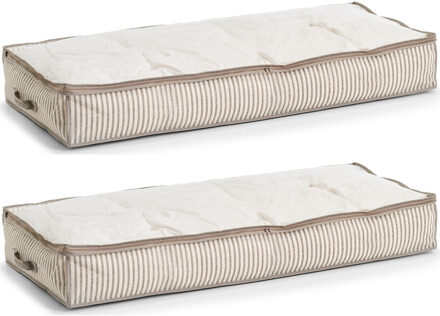 Zeller opbergtas/beschermhoes beddengoed/kleding - 2x - voor onder bed - 104 x 46 x 15 cm - Opberghoezen Beige