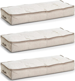 Zeller opbergtas/beschermhoes beddengoed/kleding - 3x - voor onder bed - 104 x 46 x 15 cm - Opberghoezen Beige