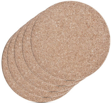 Zeller Pannenonderzetter - 5x - kurk - rond - Dia 17 cm - tot 220 graden - ovenschalen/kookpannen