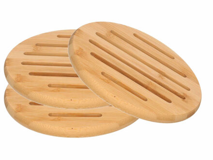 Zeller Pannenonderzetters - 3x - Hout - 20 cm - Dikte 1.5 cm - Pannen onderzetters van hout