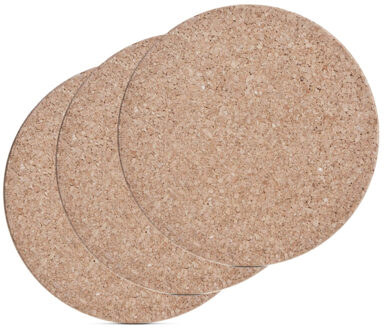 Zeller pannenonderzetters rond - 3x - kurk - dia 30 cm - Pannen/schalen onderzetters - lichtbruin