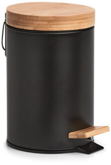 Zeller Pedaalemmer - 3L - zwart - metaal en bamboe - 24 cm