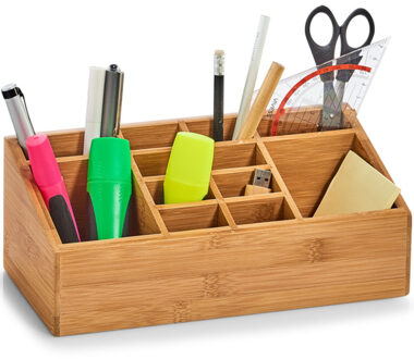 Zeller Pennenbakje 12-vaks bureau organizer - bamboe hout - 25 x 12 cm