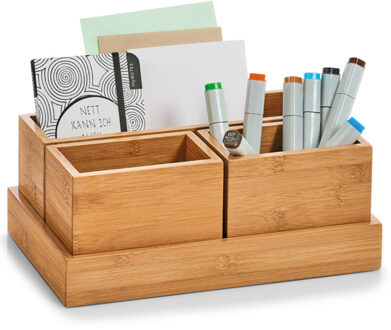 Zeller Pennenbakje/bureau organizer - 28 x 18 x 11 cm - bamboe hout