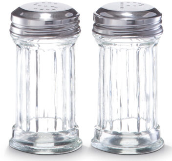 Zeller Peper en zout stel - glas/metaal - D5 x H9,5 cm - vaatjes/strooiers
