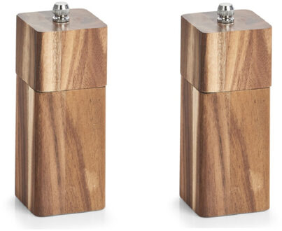 Zeller Peper/zout molens - 2x - acacia hout - 13 x 5 cm - Keuken/koken - Pepermolen - Zoutmolen