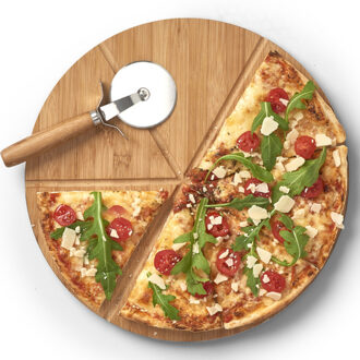 Zeller Pizza snijplank/bord - met pizzasnijder - 32 cm - hout - pizzabord