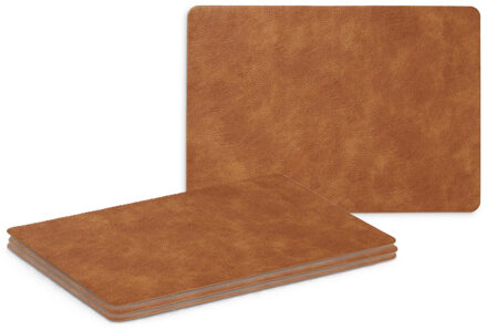 Zeller Placemats - 4x - lederlook - cognac kleur - 42 x 30 cm - tafel dekken - onderleggers