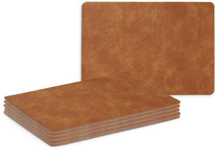 Zeller Placemats - 6x - lederlook - cognac kleur - 42 x 30 cm - tafel dekken - onderleggers