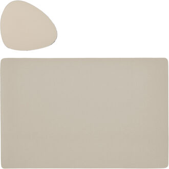 Zeller Placemats en onderzetters lederlook - set 6x - creme - 45 x 30 cm