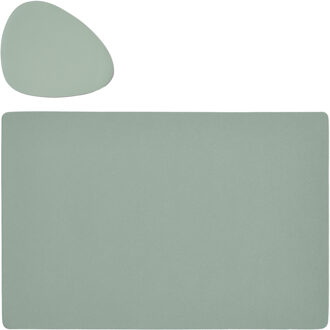 Zeller Placemats en onderzetters lederlook - set 6x - mintgroen - 45 x 30 cm