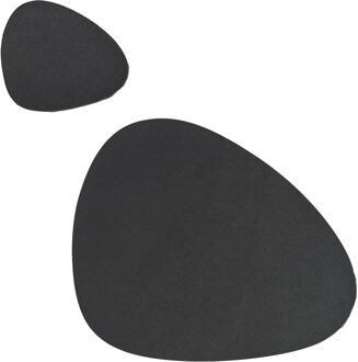Zeller Placemats en onderzetters lederlook - set 6x - zwart - 34 x 42 cm