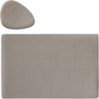 Zeller Placemats en onderzetters - set 6x - lederlook - metallic taupe - Placemats