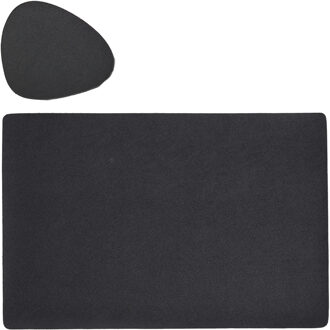 Zeller Placemats en onderzetters - set 6x - lederlook - zwart - Placemats