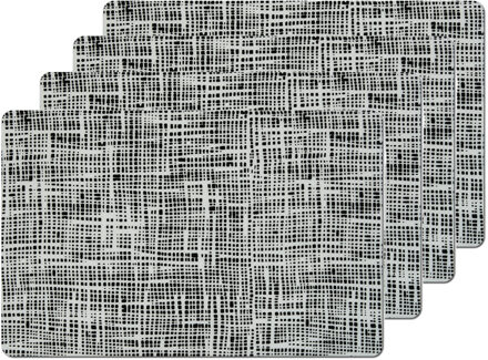 Zeller Placemats gestreept - 8x - kunststof - 44 x 29 cm - zwart - abstract - Placemats