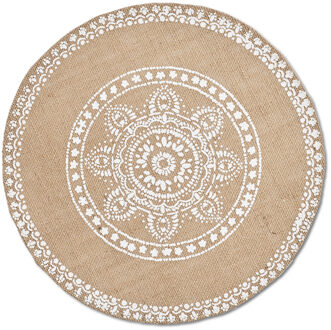 Zeller placemats - mandala print - jute look stof - rond - D38 cm - natuurlijke uitstraling