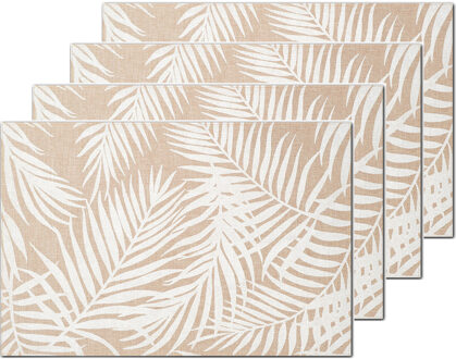 Zeller placemats palm bladeren print - 6x - linnen - 45 x 30 cm - beige/wit