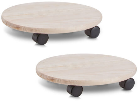 Zeller Planten trolley - 4x stuks - multiroller hout - 35 cm - tot 100 kg