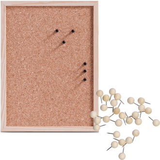 Zeller Prikbord incl. 25x punaises - 30 x 40 cm - hout - kurk