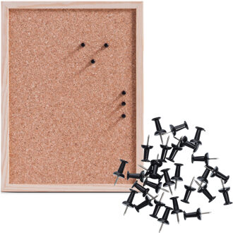 Zeller Prikbord incl. 25x punaises - 30 x 40 cm - zwart - kurk