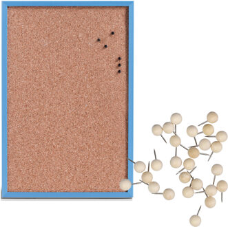 Zeller Prikbord incl. 25x punaises - 40 x 60 cm - hout - blauw - kurk