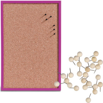 Zeller Prikbord incl. 25x punaises - 40 x 60 cm - hout - paars - kurk