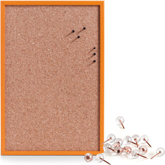 Zeller Prikbord incl. 25x punaises rose goud - 40 x 60 cm - oranje - kurk - Prikborden