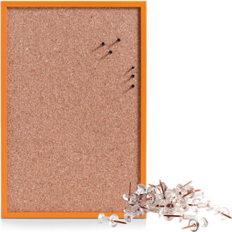 Zeller Prikbord incl. 25x punaises rose goud - 40 x 60 cm - oranje - kurk - Prikborden