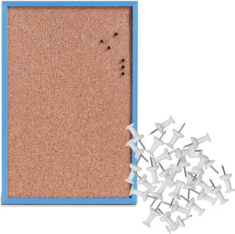 Zeller Prikbord incl. 25x punaises wit - 40 x 60 cm - blauw - kurk