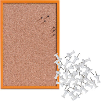 Zeller Prikbord incl. 25x punaises wit - 40 x 60 cm - oranje - kurk