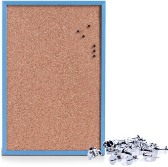 Zeller Prikbord incl. 25x punaises zilver - 40 x 60 cm - blauw - kurk - Prikborden