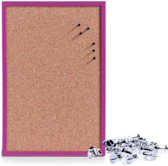 Zeller Prikbord incl. 25x punaises zilver - 40 x 60 cm - paars - kurk - Prikborden