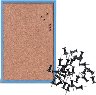 Zeller Prikbord incl. 25x punaises zwart - 40 x 60 cm - blauw - kurk
